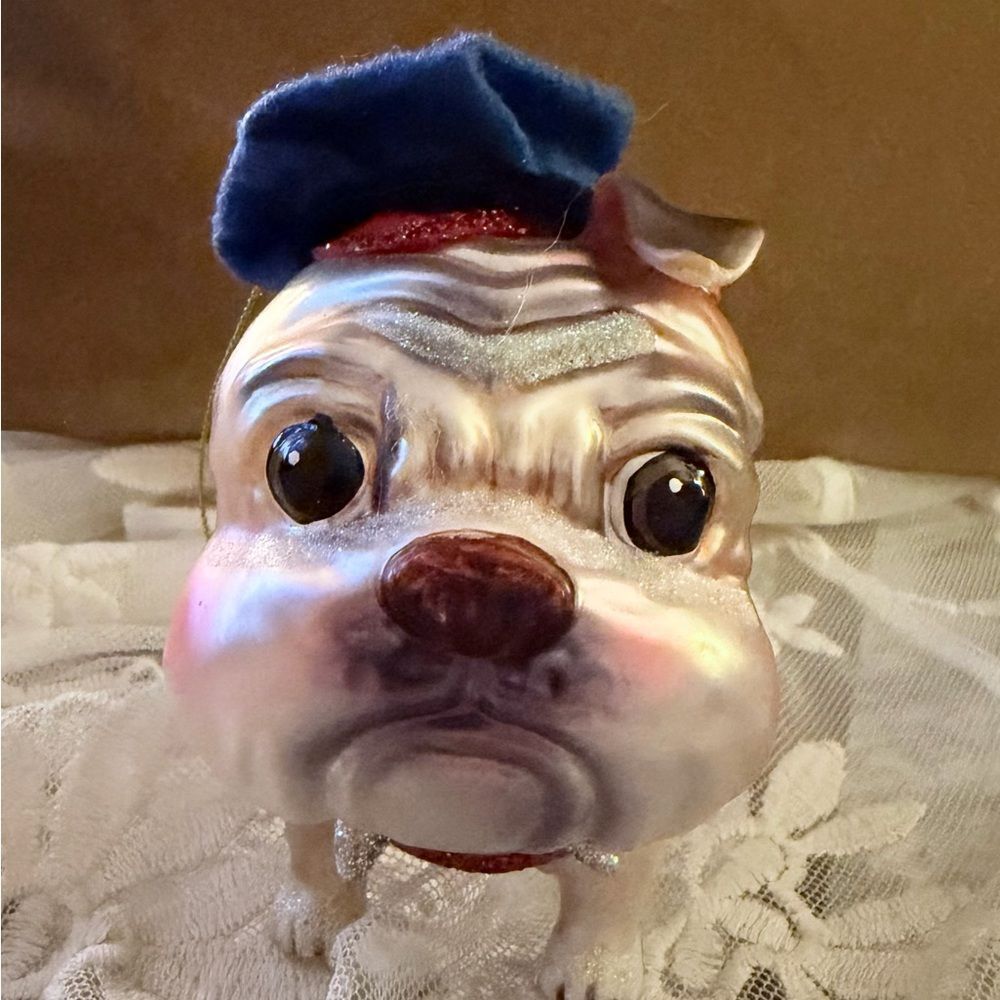 Charming Dog Hand blown Glass Bulldog Holiday Ornament